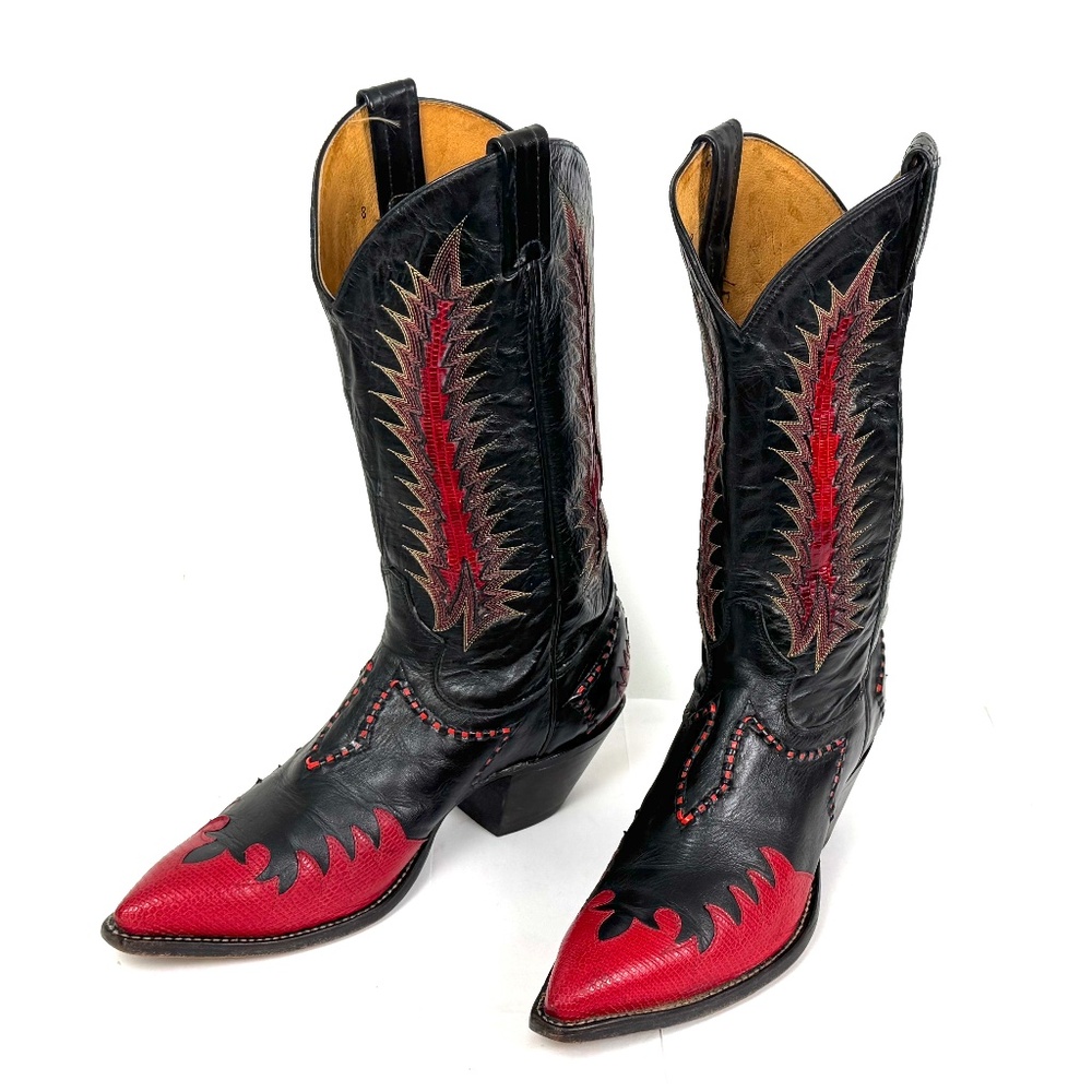 Tony Lama Classic Firewalker Black Cowboy Boots - Mens 8.5D Red Inlaid